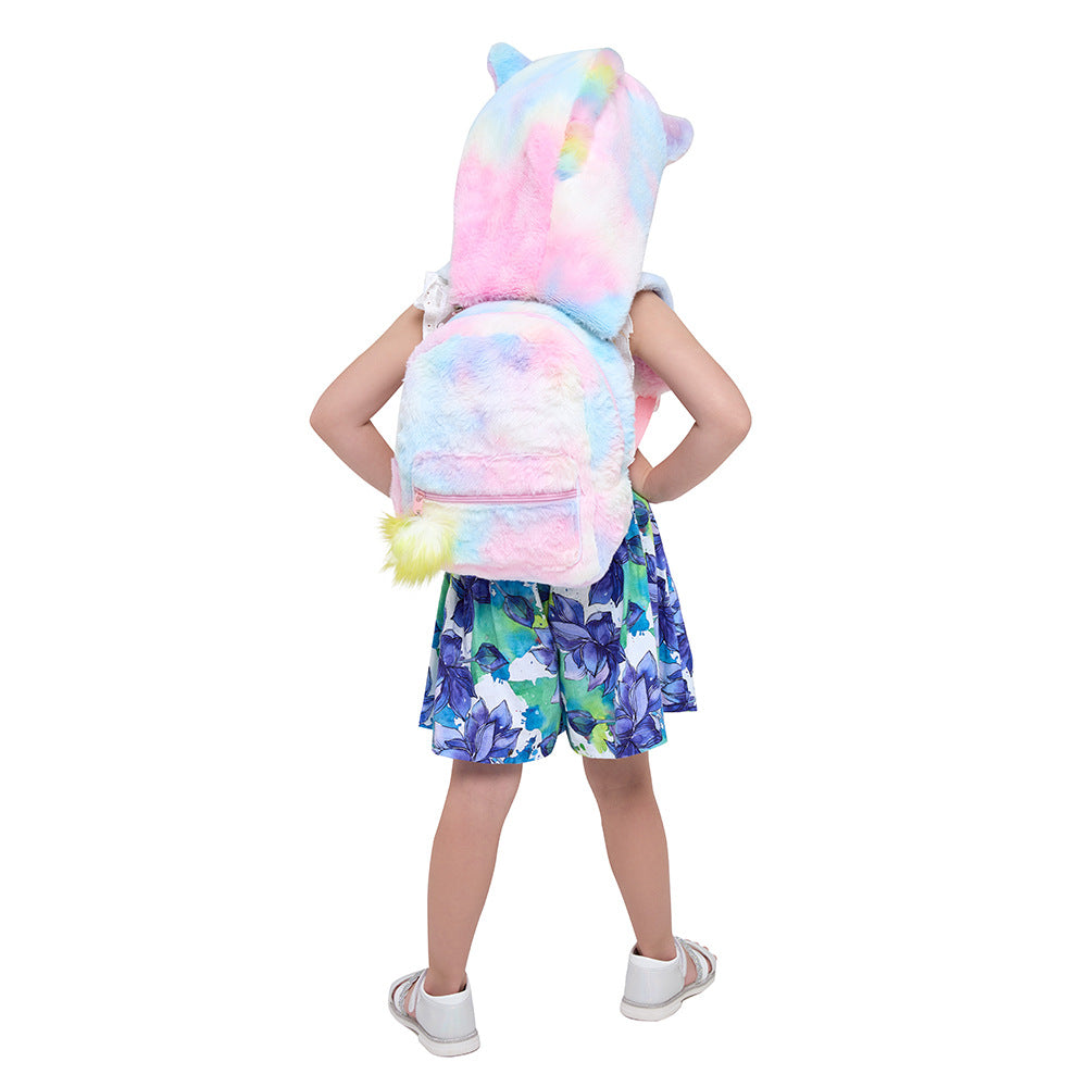 Wholesale Children's Cartoon Unicorn Hooded Plush Pointy Corners Cute Backpack